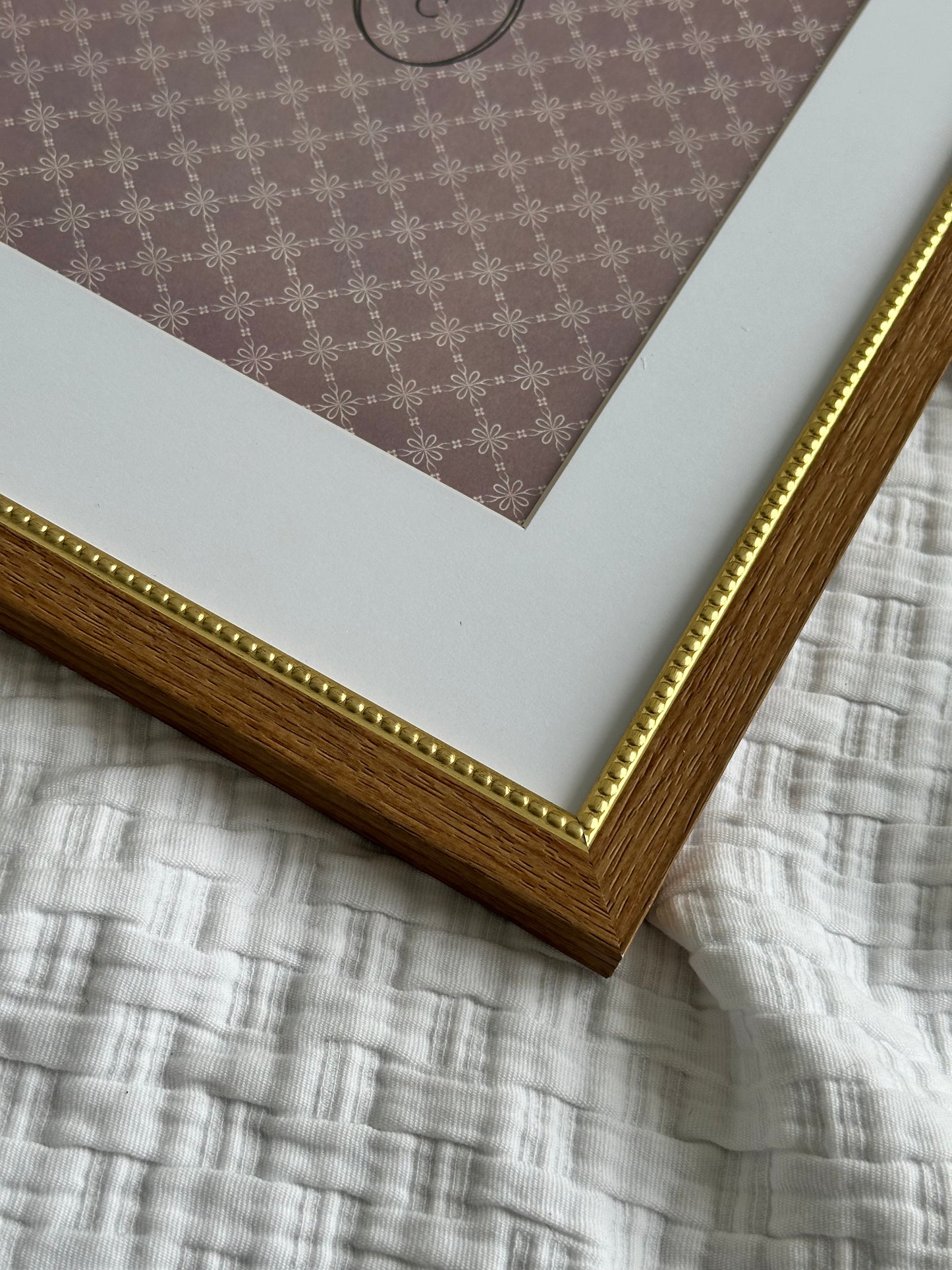 Medium Wood Tone 11"x14" Matted to 8"x10" Frame with Beaded Gold Trim Detail